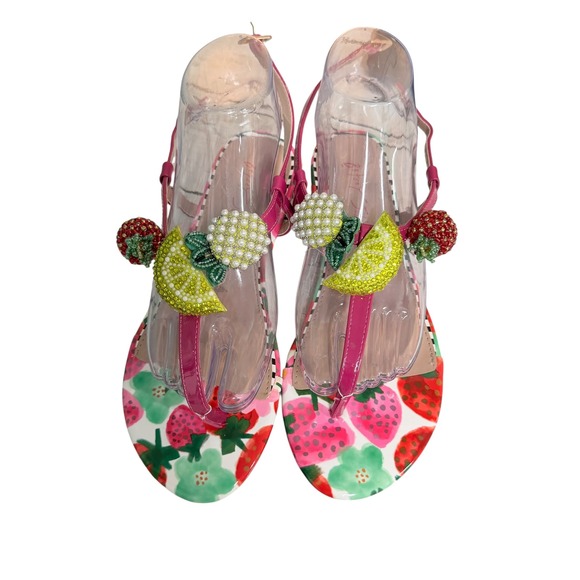 Betsey Johnson Aniston Sandals Womens 8.5 Pink Fruit Beaded Charms Thong Flat - Picture 3 of 13